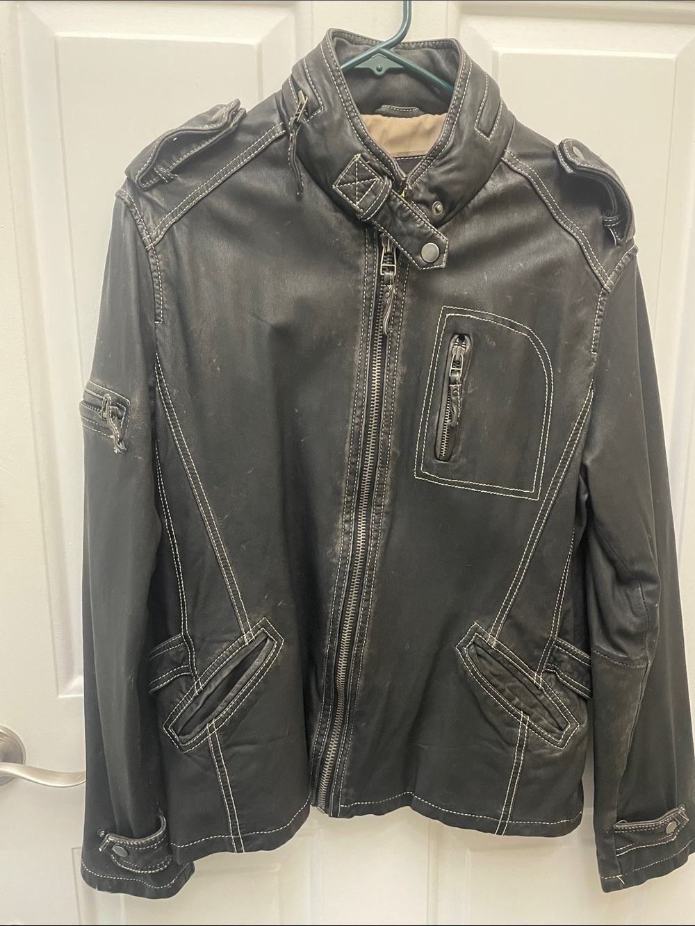 Men's Black Leather Zip Moto Jacket